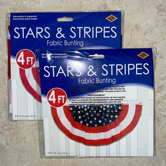 SET OF 2 JULY 4TH INDEPENDENCE DAY PATRIOTIC FABRIC 4' BUNTING - Picture 1 of 2